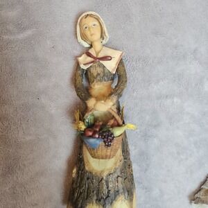 PILGRIM GIRL Roman Inc. Thanksgiving 8.5" Wood Carved Look